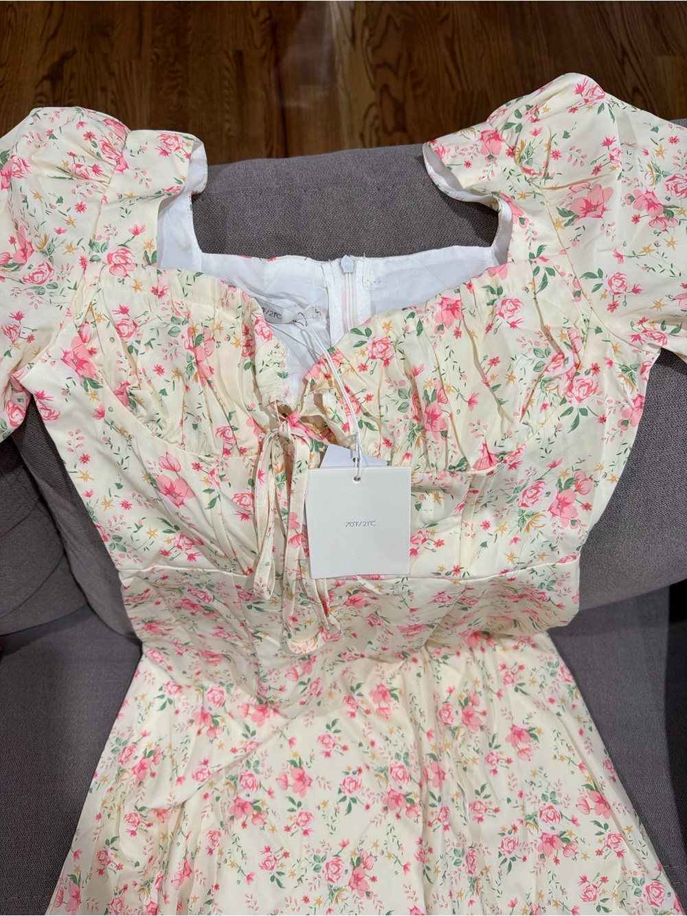 70/21 Cream Floral Midi Dress with Pink Accent